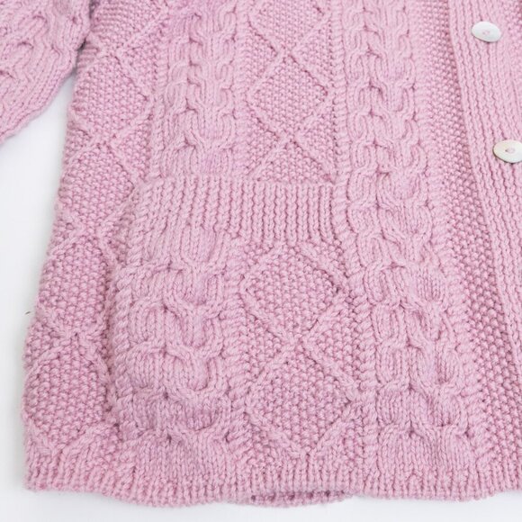 Hand Knitted Cardigan Pink Sweater Chunky Diamond Stitch Oversized M/L - Picture 9 of 10